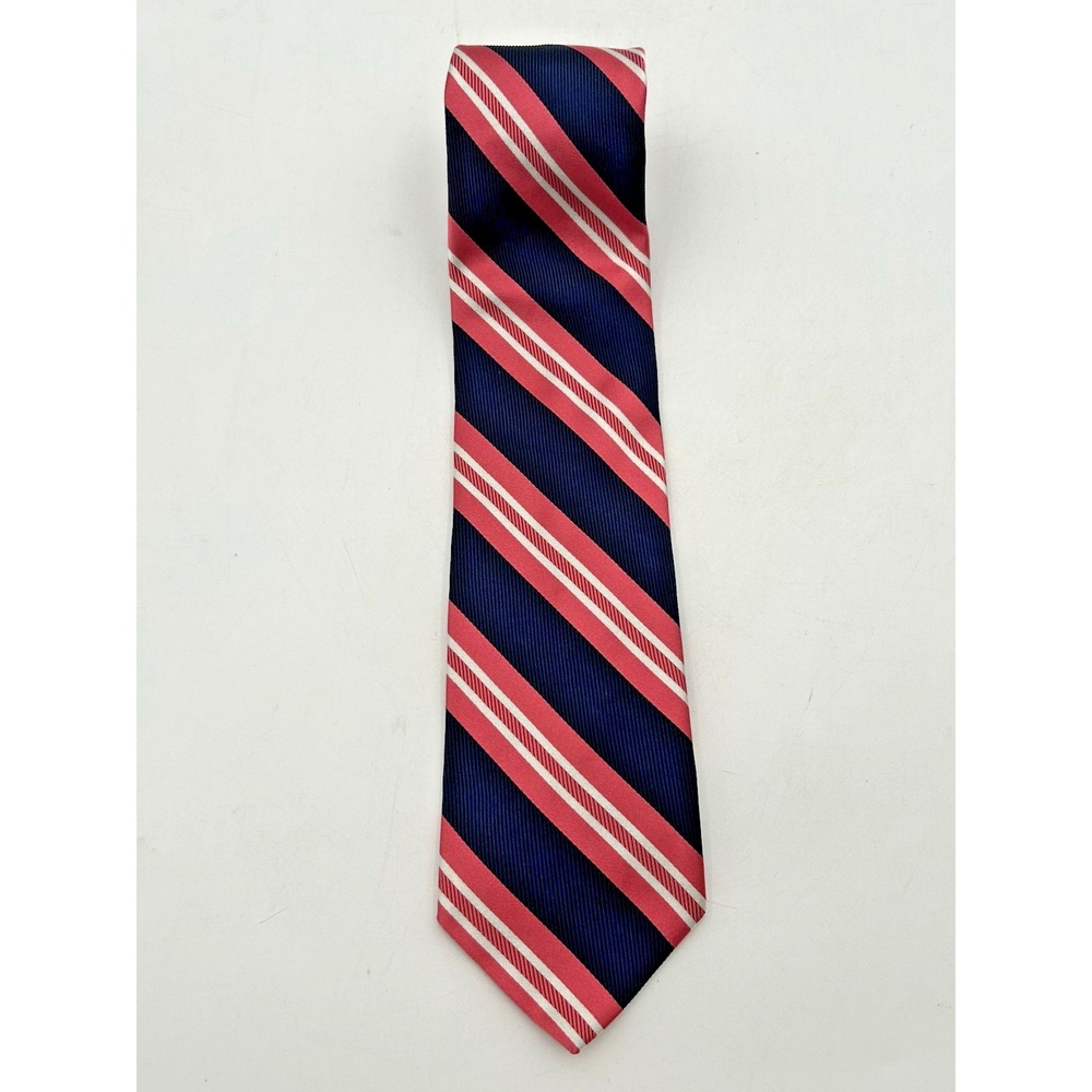 Brooks Brothers Silk Tie Navy Blue White Pink Diagonal Repp Stripes